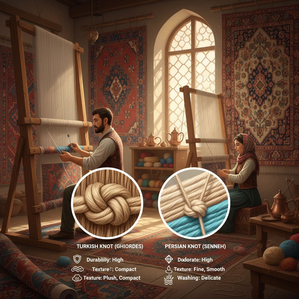 آشنایی با گره‌های فرش و تأثیر آن بر شستشو