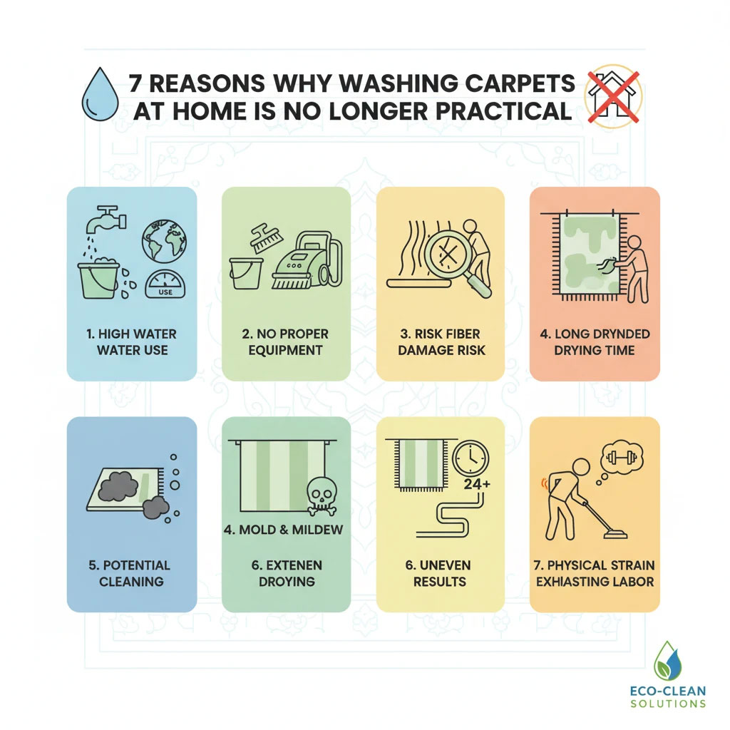 ۷ دلیل برای اینکه شستن فرش در خانه دیگر منطقی نیست