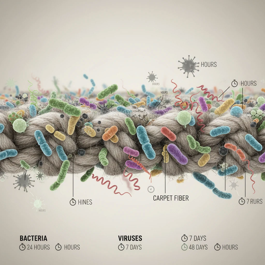 باکتری ها و ویروس ها تا چه مدت روی فرش زنده می‌مانند؟