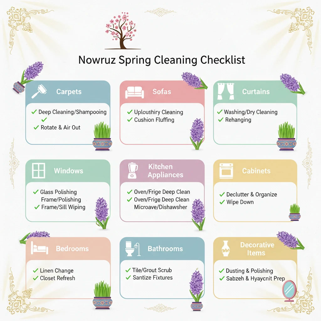 چک لیست خانه‌ تکانی عید نوروز