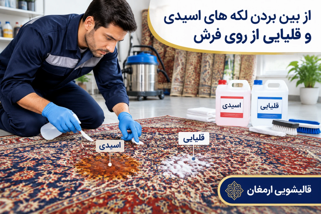از بین بردن لکههای اسیدی و قلیایی از روی فرش